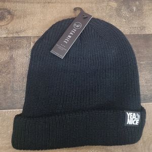 Yea.Nice Logo Patched Cuffed Beanies Knit Black